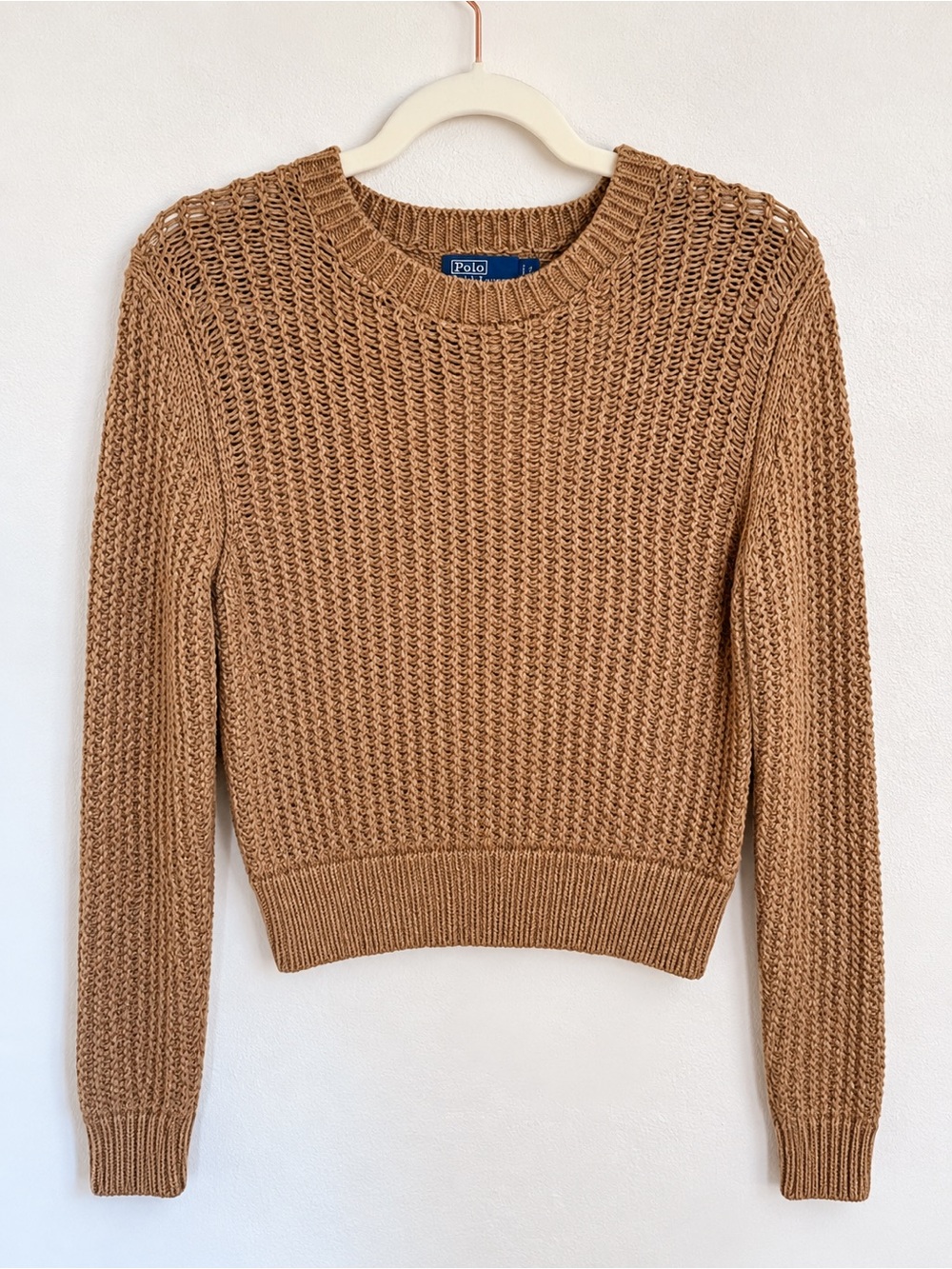 Polo Ralph Lauren Tan Knit Crewneck Sweater Thick Country Club Prep Old Money